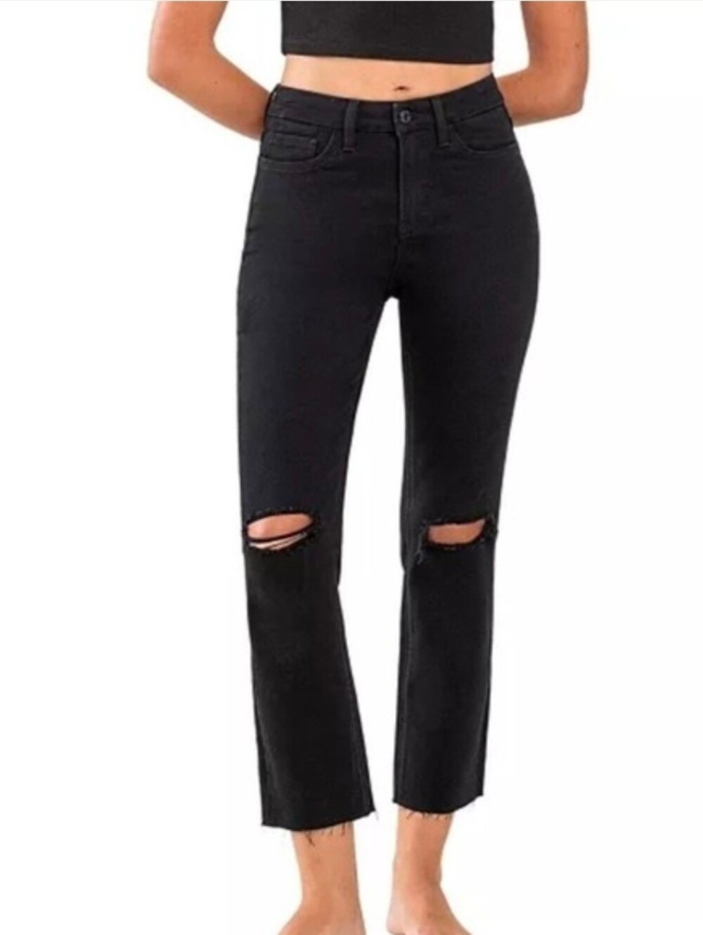 $150 Lola Jeans Denver-WBLK High Rise Distressed Straight Leg Black Jeans NWT